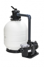 Komplette Sand Filteranlage ROMA KIT 600, Filterbehälter ROMA 600, Sechswege-Topventil, Sockel, Preva 75, 12 m3/h, 230V Pumpe