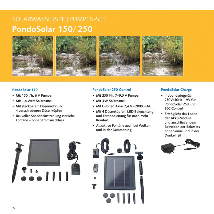 Pontec PondoSolar 250 Control - Solarwasserspielpumpen-Set