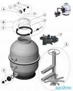 Ersatzteile für Komplette Sand Filteranlage MIDI KIT 400, Filterbehälter MIDI 400, Sechswege-Seitenventil, Preva 33, 6 m3/h Pumpe