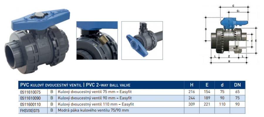 Easyfit kulový ventil D75