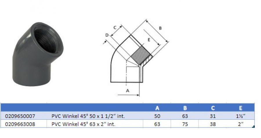 PVC Fitting Winkel 45