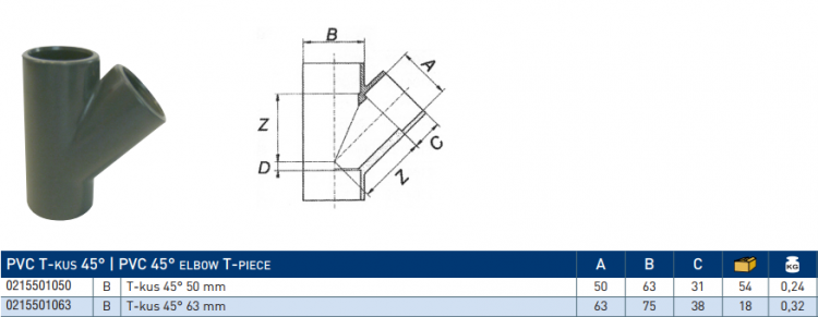 PVC tvarovka - T-kus 45