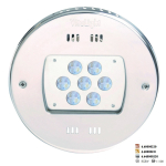 Oświetlenie LED Hugo Lahme - RGBW kolorowe; 24 V; 28 diod LED, Ø 270 mm, brąz czerwony - odporne na słoną wodę, do basenów foliowych i betonowych