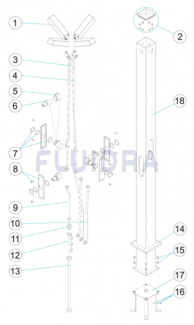 Dusche mit 4 Sprinklern und 4 automatischen Ventilen