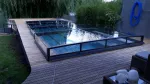 Prestrešenie TERRA - veľmi nízke, jednokoľajové pre bazén Compasspools Fun 80, vnútorný rozmer prekrytia: 3,75 m x 8,0 m