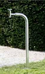 Eichenwald Ideal Colonna d`acqua da giardino con rubinetto, forma L tonda, acqua fredda, D 40 mm, acciaio inox lucido
