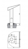 Schwalldusche Halbmond breit, Br. 380 mm, Wasserstrom hinauf, Anschluss 75 mm, AISI 316 glanz