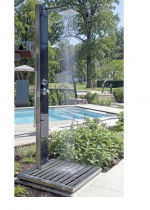 Eichenwald Ideal Kuba Kalt- & Warmwasserdusche, Gartendusche, Glasdusche, Edelstahldusche mit Bodenplatte