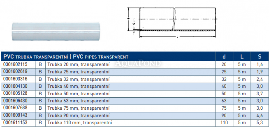 PVC trubka transparentní