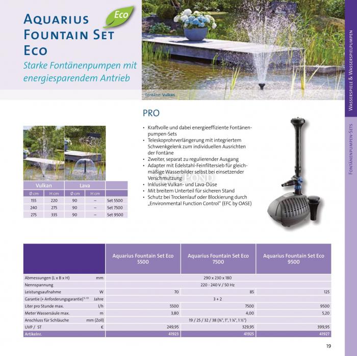 Oase Aquarius Fountain Set Eco 9500 - Fontänenpumpe Set