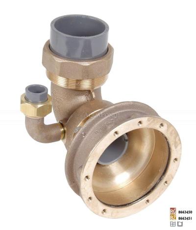 Hugo Lahme 90°-Bodenmassagedüse mit Lufteinlass, Rotguss, Anschluss DN=63 mm und DN=20 mm, für Folien- und Keramikbecken