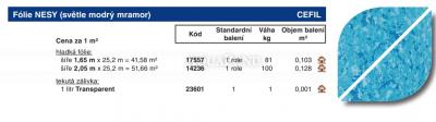 Cefil-Schwerfolie 1,5 mm mit Polyestereinlage und mit Muster NESY (hellblauer Marmor), 2,05 m breit, Meterware - Preis pro m2