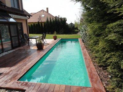Bio-Schwimmbad mit Terrassendielen aus Holz