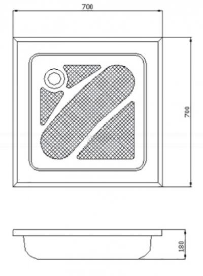 Dusche Tablett 70 x 70 cm Farbe blau