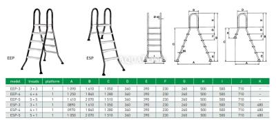 Ladder EEP for above-ground pools, 5+5 steps, for pools 1.5 m high, AISI 304