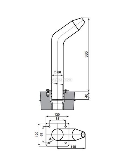 Water jet, low whistle, D 25 mm, 63 mm connection, AISI 316, upward water flow