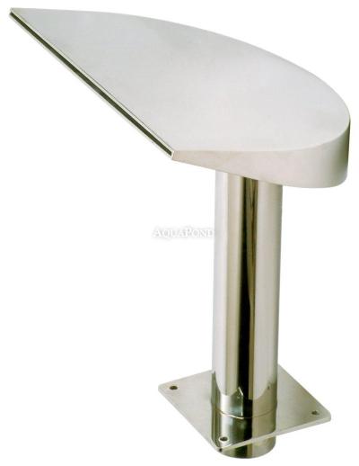 Waterfall outlet, wide crescent shape, 380 mm, 75 mm connection, AISI 316, upward water flow