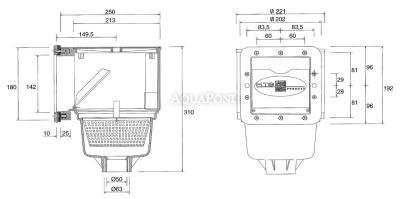 Skimmer V10 ABS, 150 x 150 mm, with brass threads, for liner pools
