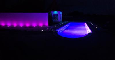 Underwater VA LED RGB colored 15 W light with box and flange, for liner pools