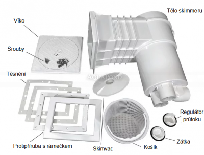 Skimmer VA, aspiration 215 mm x 160 mm, pour piscines à feuilles, avec filetage en laiton