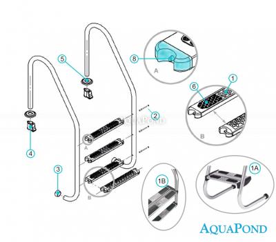  Pièces de rechange pour escabeau inox 4 marches Ergo avec caisson AISI 316