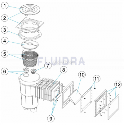 Pièces détachées pour Astralpool Skimmer 17,5 ls col long et couvercle carré - couleur ivoire (RAL1015)