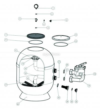 Pièces de rechange pour bac filtrant Lissa diamètre 680 mm avec vanne à six voies