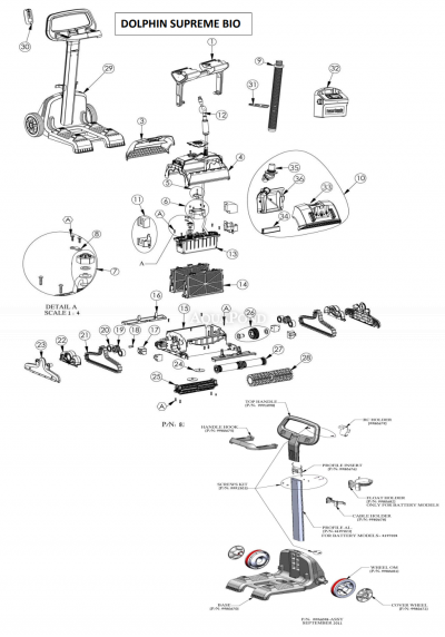 Pièces de rechange pour l'aspirateur de piscine Dolphin Supreme Bio - code produit: BS-supremebio