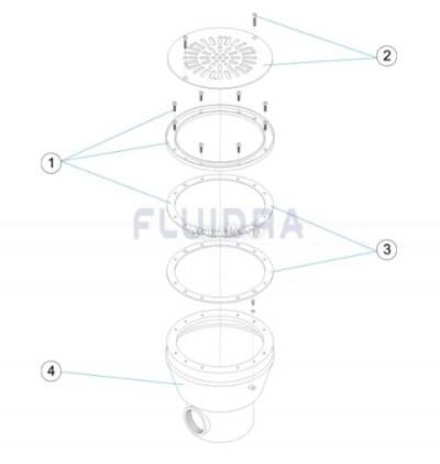 Pièces de rechange pour bonde de fond circulaire en acier inoxydable avec raccord 2" pour piscines en aluminium et préfabriquées - code produit : 00275