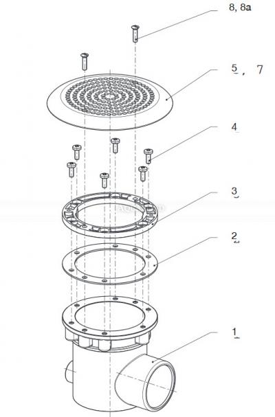Neptun Sortie inférieure ABS complète, raccordement latéral 63 mm, pour piscines en béton avec bâche