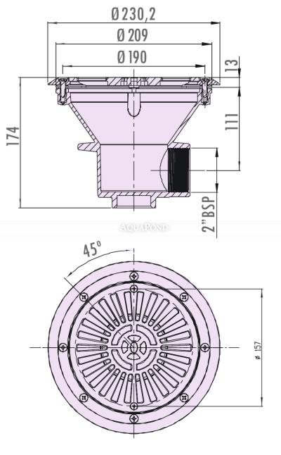 Podni odvod VA, za bazene s folijom