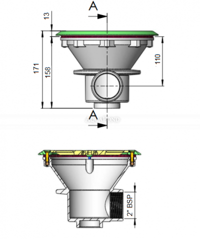 Podni ispust VA Inox, za bazene od folije