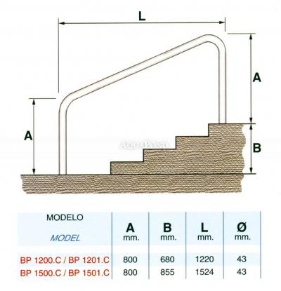 Rozsdamentes medence korlát lépcsőkhöz 660 mm rögzített karima