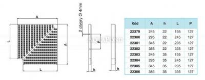 Túlfolyó sarok elem 90° - szélesség 295 x 345 mm, magasság 22 mm