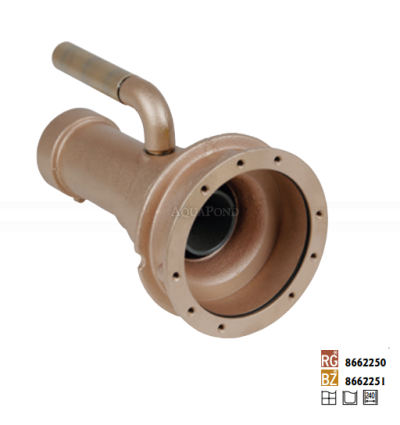 Hugo Lahme hidromasszázs fúvóka légbeszívóval, 240 mm mélység, 2"-os és ½"-os csatlakozókkal