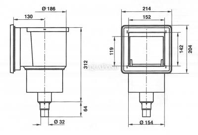 VA Mini szkimmer 152 mm x 142 mm fóliás medencékhez