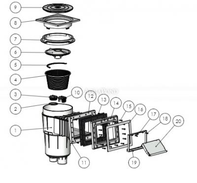 Szkimmer előre gyártott medencékhez 6°-os dőlésszöggel, 17,5l standard szájnyílással