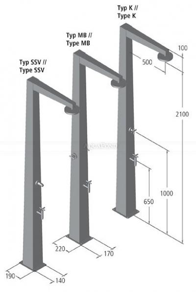 Eichenwald Ideal Doccia Niagara Tipo SSV con valvola a chiusura automatica e acqua fredda
