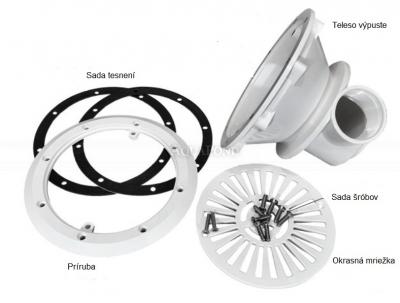 Bocca a pavimento Ø 210 mm con griglia in plastica ABS, colore grigio chiaro (RAL7004), per piscine liner e prefabbricate