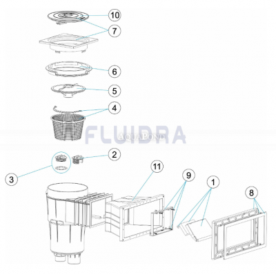 Ricambi per Astralpool Skimmer 17,5 L con collo standard con cornice decorativa