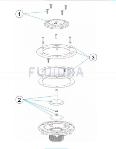 Pezzi di ricambio per bocchetta di ricircolo e aspirazione inferiore regolabile Astralpool, colore grigio chiaro (RAL7004) - per piscine foil