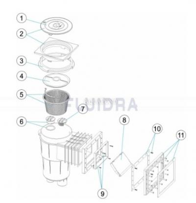 Ricambi per schiumatoio Astralpool con collo standard e coperchio quadrato - colore bianco