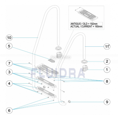 Ricambi per Astralpool Scala standard a 3 gradini in acciaio inox AISI 316 - codice prodotto: 19939