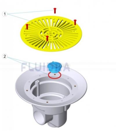 Ricambi per piletta fondo circolare Astralpool Ø 270 mm con griglia in plastica ABS - per piscine in cemento - codice prodotto: 01466