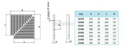 Angolo della griglia di troppopieno, griglia a rullo - 90° (per piscine rettangolari) - larghezza 295 x 345 mm, altezza 22 mm