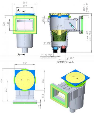 Skimmer 17,5l con collo standard, per piscine con liner
