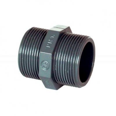 Raccordo in PVC - Nipplo doppio 1/2" esterno, filettatura esterna/filettatura esterna