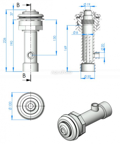 Astralpool dysza do hydromasażu z adapterem o długości 275 mm, do basenów prefabrykowanych