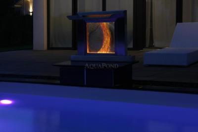 Wylewka AQUARIUS 600 mm, szkło/stal nierdzewna, pęcherzyki powietrza, oświetlenie LED ze sterowaniem