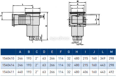 Skimmer VA, gură de aspirare 215 mm x 160 mm, cu filet din alamă, pentru piscine cu liner